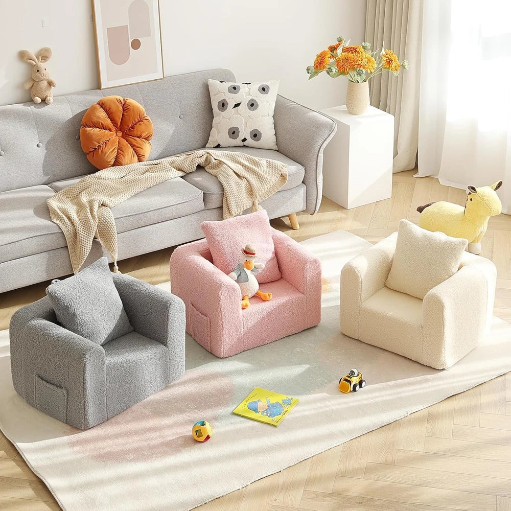 Sherpa Beige Kids Foam Sofa