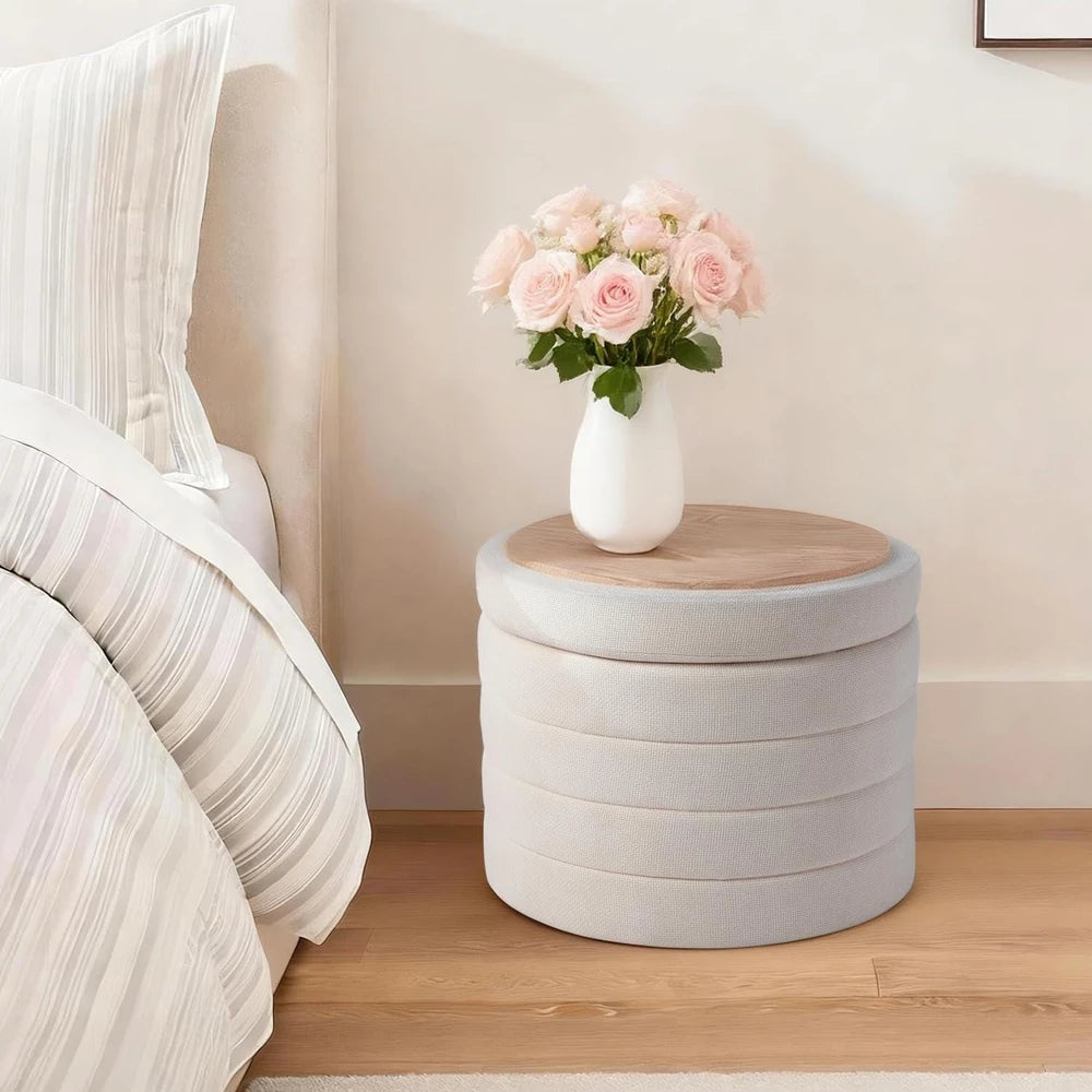 Chenille Round Storage Ottoman