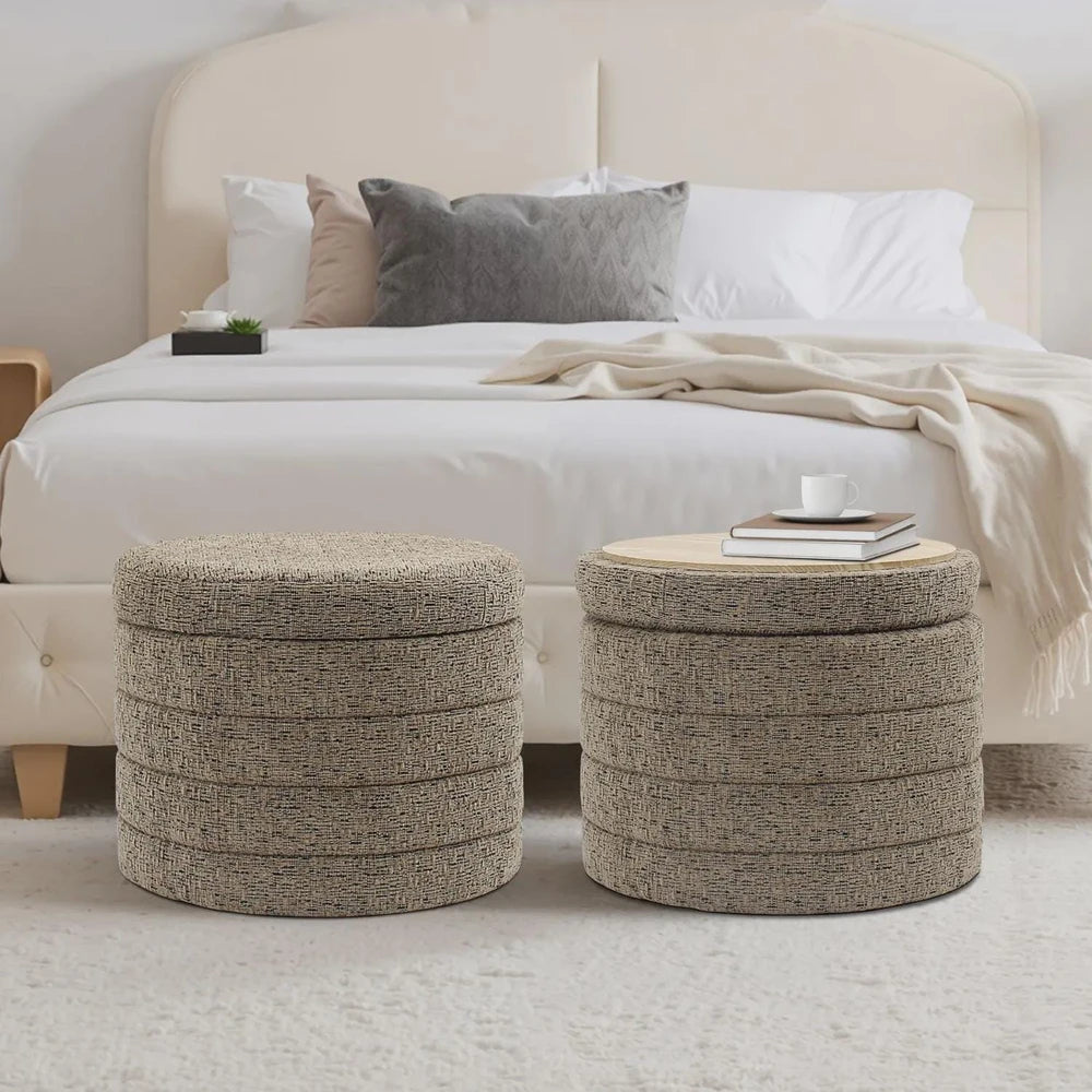 Chenille Round Storage Ottoman