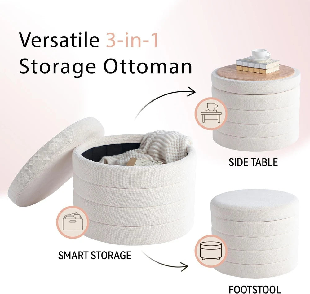 Chenille Round Storage Ottoman