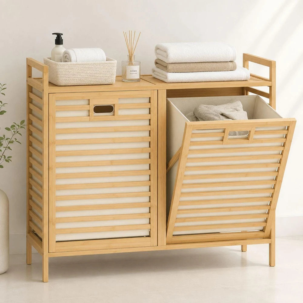 Bamboo Laundry Hamper Cabinet
